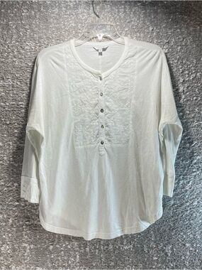 Lucky Brand Floral Embroidered White Top Blouse Medium Peasant